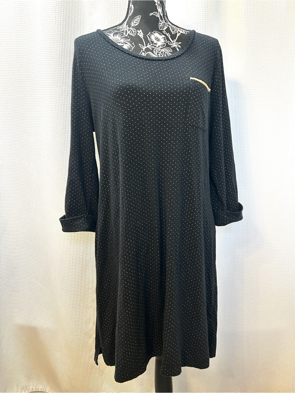 Soma 3/4 Sleeve Sleep Shirt Black Gold Polka Dot Most Loved Cotton Women Large